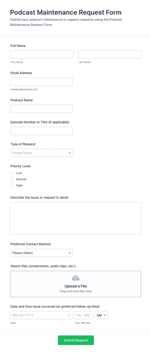 Podcast Maintenance Request Form Template