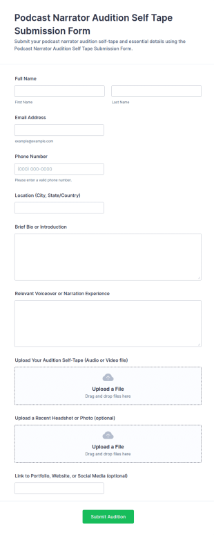 Podcast Narrator Audition Self Tape Submission Form Template