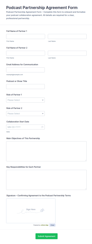 Podcast Partnership Agreement Form Template