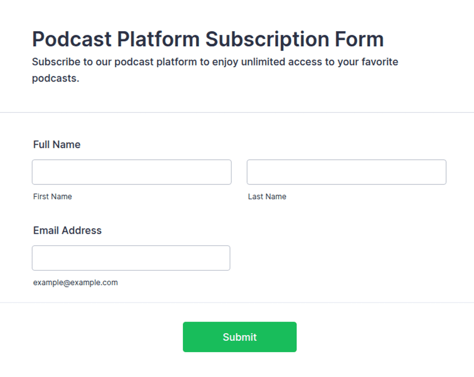 Podcast Platform Subscription Form Template | Jotform