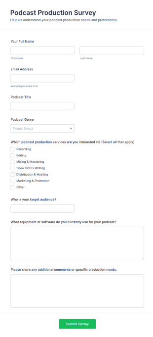 Podcast Production Survey Form Template