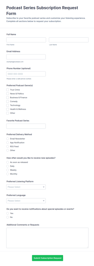 Podcast Series Subscription Request Form Template