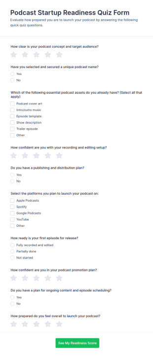 Podcast Startup Readiness Quiz Form Template