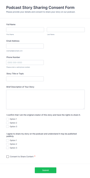 Podcast Story Sharing Consent Form Template