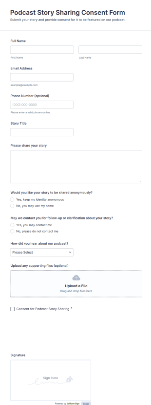 Podcast Story Sharing Consent Form Template