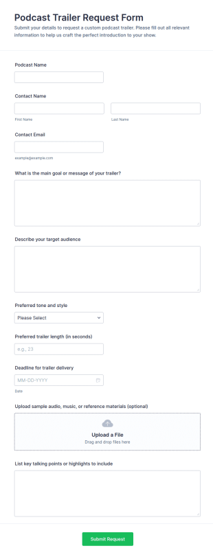 Podcast Trailer Request Form Template