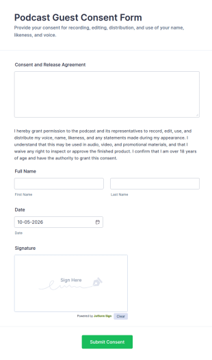 Podcast Waiver Form Template