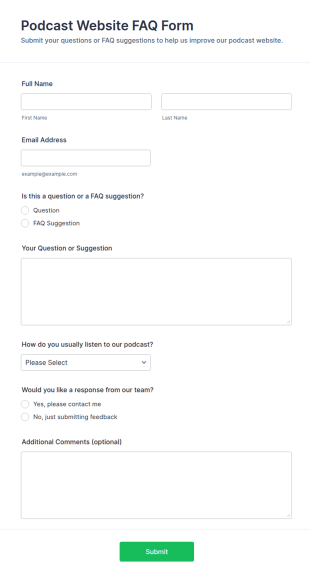 Podcast Website FAQ Form Template