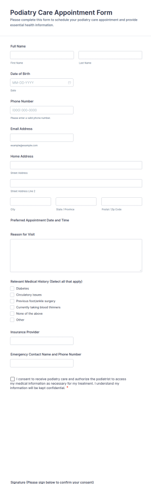 Podiatry Care Appointment Form Template