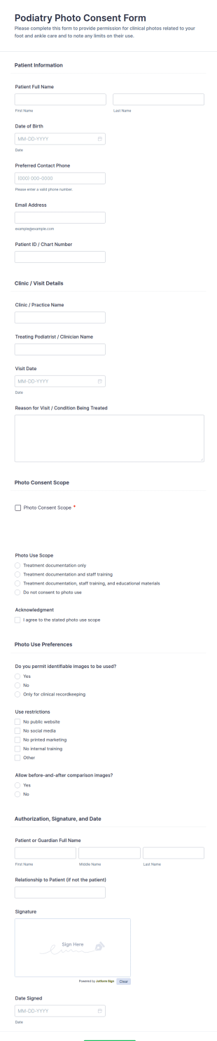 Podiatry Photo Consent Form Template