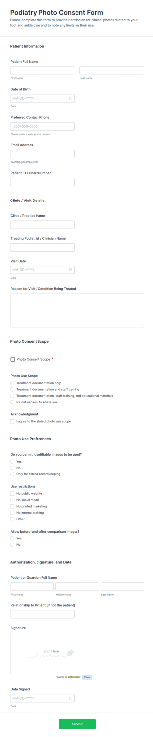 Podiatry Photo Consent Form Template
