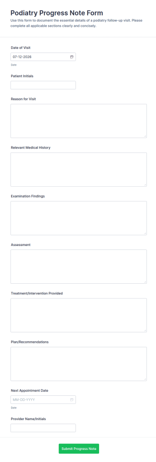 Podiatry Progress Note Form Template
