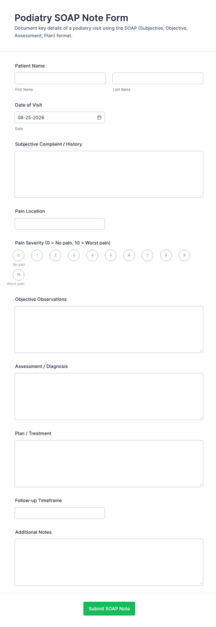 Podiatry SOAP Note Form Template