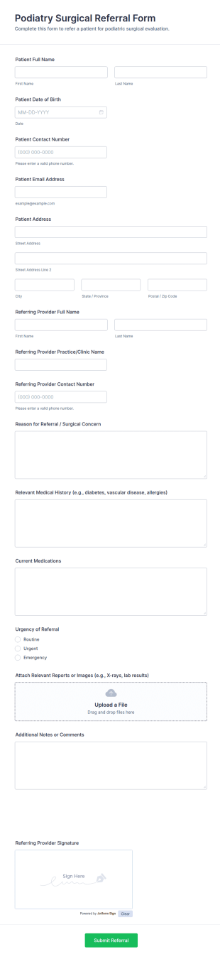 Podiatry Surgical Referral Form Template