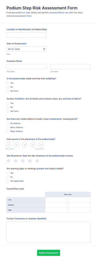 Podium Step Risk Assessment Form Template