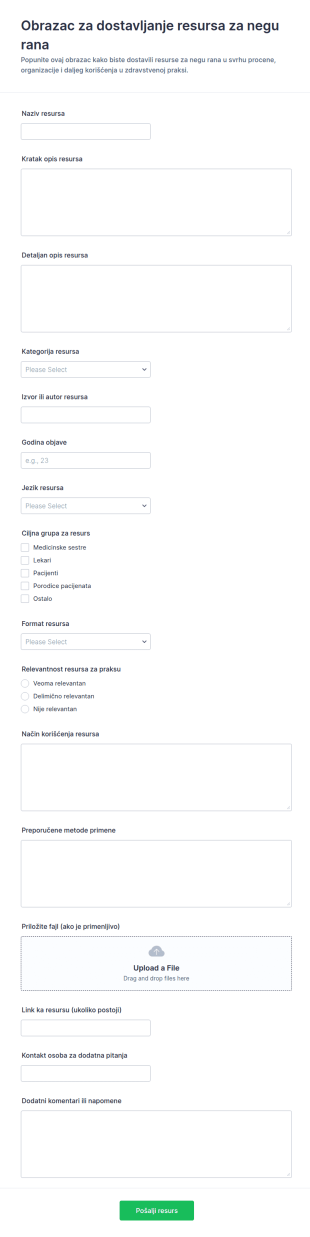 Podnošenje Resursa Za Negu Rana Form