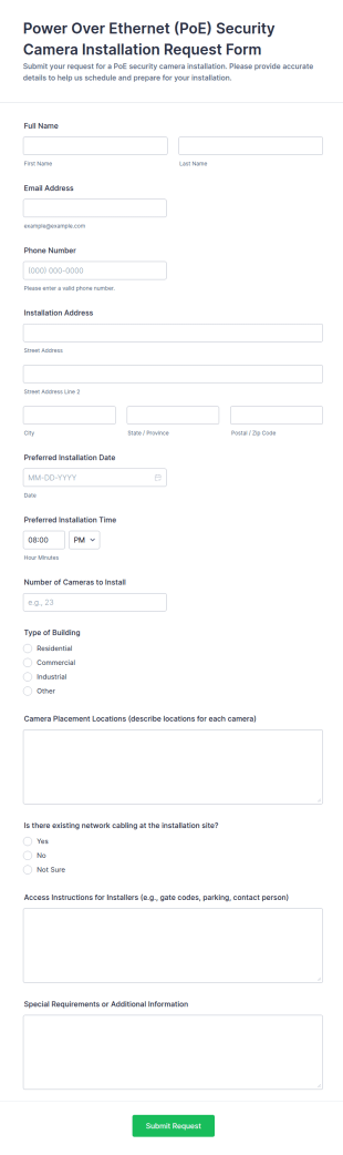 PoE Security Camera Installation Request Form Template