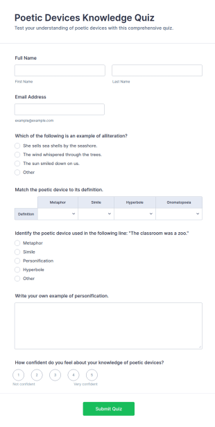 Poetic Devices Knowledge Quiz Form Template
