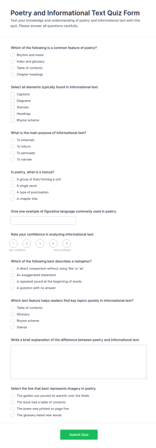 Poetry And Informational Text Quiz Form Template