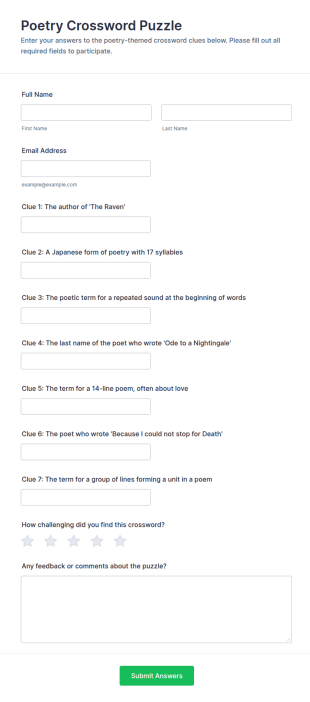 Poetry Crossword Puzzle Submission Form Template