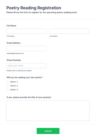Poetry Reading Registration Form Template