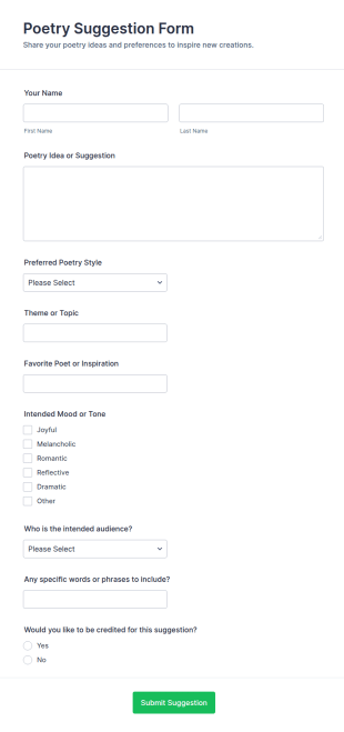 Poetry Suggestion Form Template