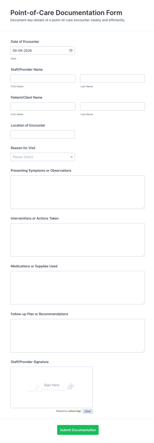 Point Of Care Documentation Form Template