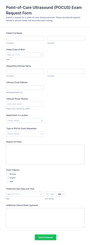Point Of Care Ultrasound (POCUS) Exam Request Form Template
