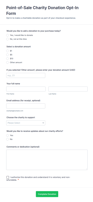 Point Of Sale Charity Donation Opt In Form Template