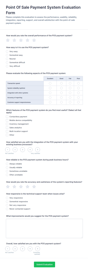 Point Of Sale Payment System Evaluation Form Template