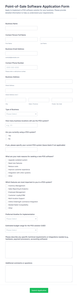 Point Of Sale Software Application Form Template