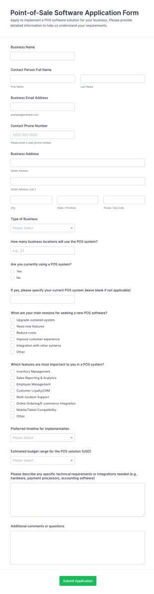 Point Of Sale Software Application Form Template