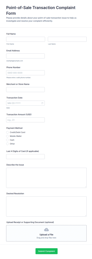 Point Of Sale Transaction Complaint Form Template
