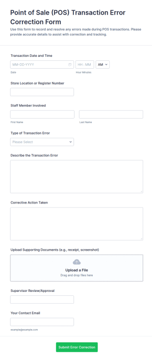 Point Of Sale Transaction Error Correction Form Template