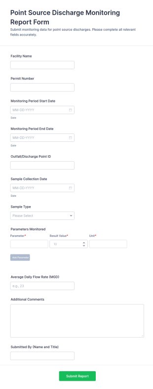 Point Source Discharge Monitoring Report Form Template