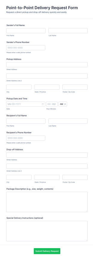 Point To Point Delivery Request Form Template