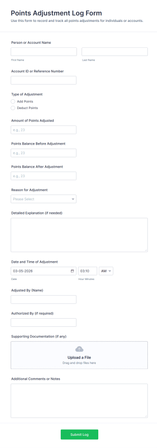 Points Adjustment Log Form Template