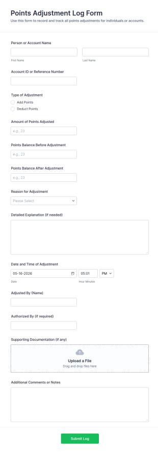 Points Adjustment Log Form Template