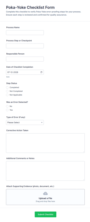 Poka Yoke Checklist Form Template