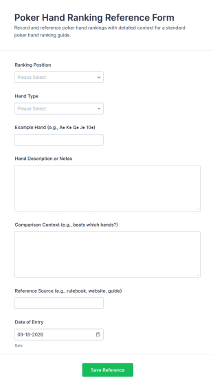 Poker Hand Ranking Reference Form Template