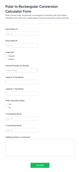 Polar To Rectangular Conversion Calculator Form Template