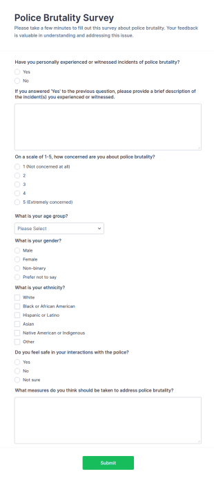 Police Brutality Survey Form Template
