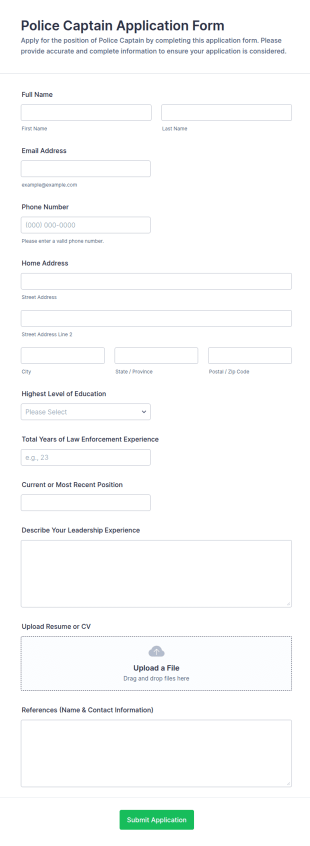 Police Captain Application Form Template