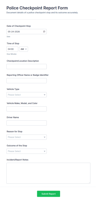 Police Checkpoint Report Form Template