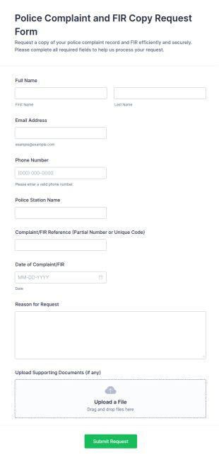 Police Complaint And FIR Copy Request Form Template
