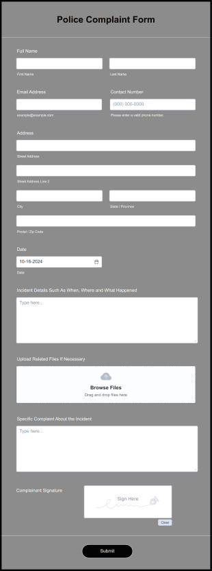Police Complaint Form Template