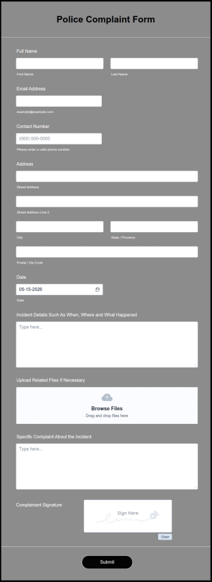 Police Complaint Form Template