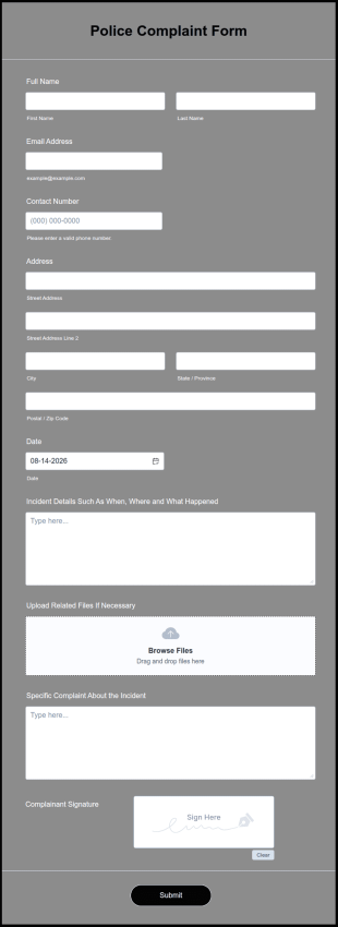Police Complaint Form Template