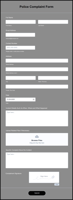 Police Complaint Form Template