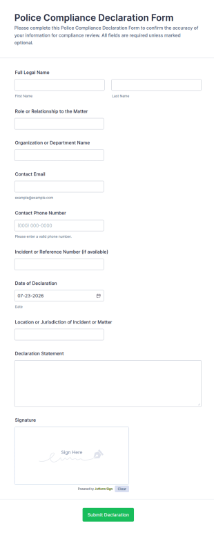 Police Compliance Declaration Form Template